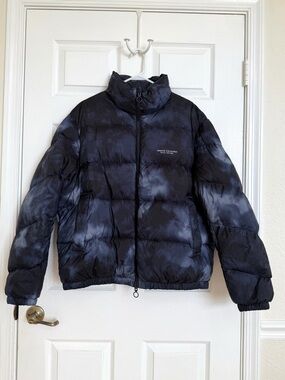 A|X Armani Exchange Reversible Tie-Dye Full-Zip Navy Men's Puffer Jacket Size L